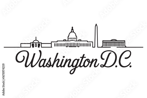 Washington D.C. City Line Art Silhouette Typographic Design. with white background
