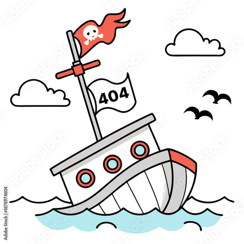 Lost Pirate Ship in Digital Storm – Navigational Breakdown Concept Art