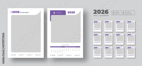 2026 wall calendar template | Editable 12-month planner | Week starts on Monday | Printable vector layout for office or home use