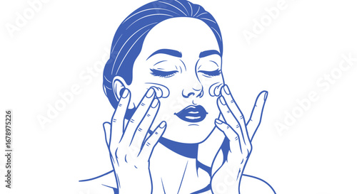 Woman applying face cream skincare routine.
