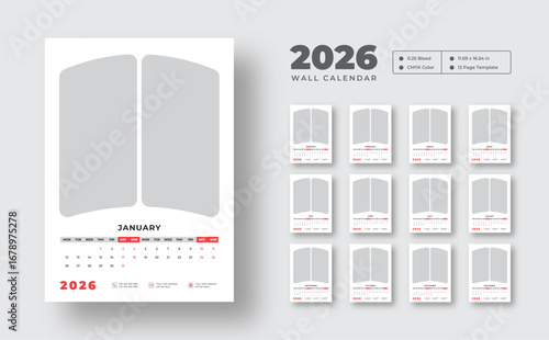 Corporate wall calendar template design for 2026 | 12-month vector planner with minimal layout | Week starts on Monday | Ideal for office and business use