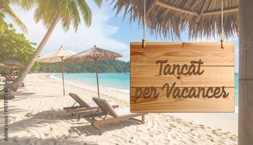 Tancat per vacances
(cerrado por vacaciones en catalán - Closed for vacation in catalan). Generated image