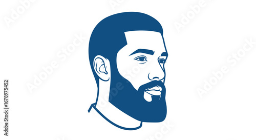Graphic line art portrait of a man with a beard and fade haircut.