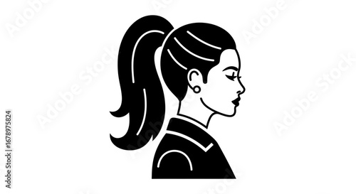 Profile of a stylish woman with a high ponytail and elegant earring.