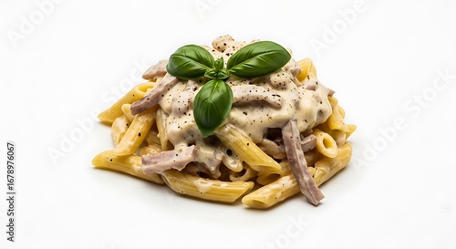 Creamy Ham Pasta with Basil.