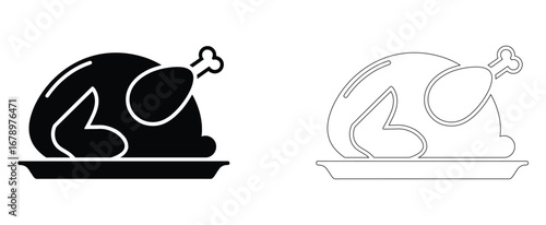 Chicken breast chicken wings chicken legs icon. Linear flat color icons contour shape outline.Classic roasted chicken icon, simple and clean design, Black isolated silhouette.