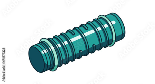Industrial Teal Cylindrical Component with Grooves.