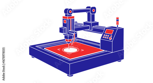 Stylized illustration of an industrial CNC machine for manufacturing.