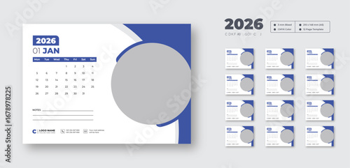 2026 desk calendar | Editable vector planner with Monday start | Clean printable layout for home or office