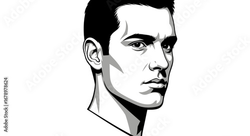 Close-up Portrait of a Man with a Serious Expression.