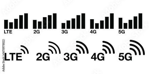 Mobile Network Signal Strength Indicators and Connectivity Icons LTE2G3G4G5G bars