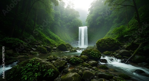Stunning Waterfall with Lush Green Rocks