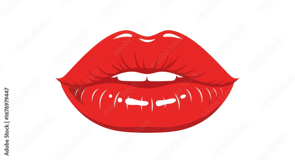 Obraz premium Vector illustration of beautiful shiny red female lips.