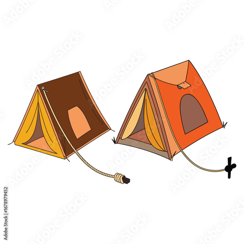 Camping tents illustration in outdoor adventure style