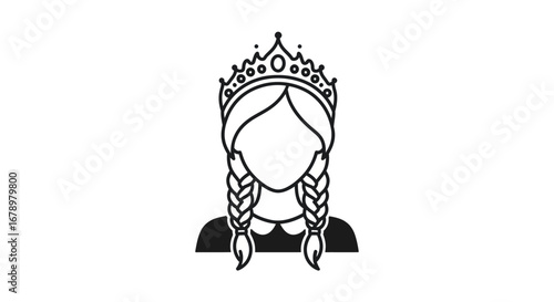 Obraz na plátně Minimalist icon of a princess with braids and a crown.
