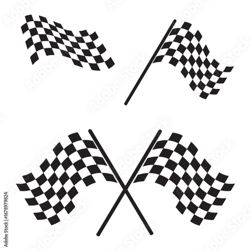 Set of Racing Checkered Flags Illustrating Competition Success and Victory in Motorsport or Business with Simple Black and White Design for Sport Events
