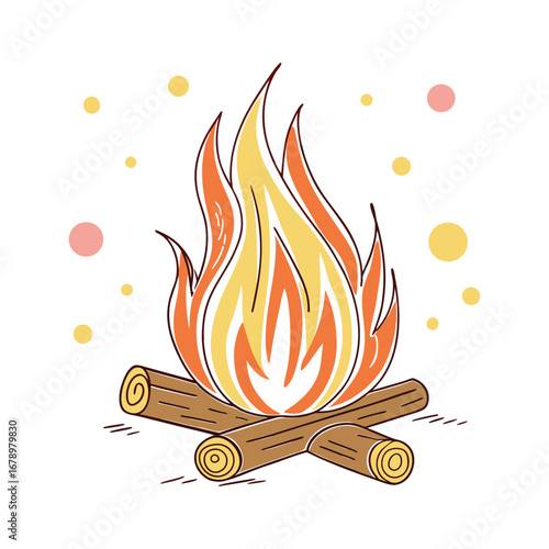 Campfire illustration with burning logs and flames