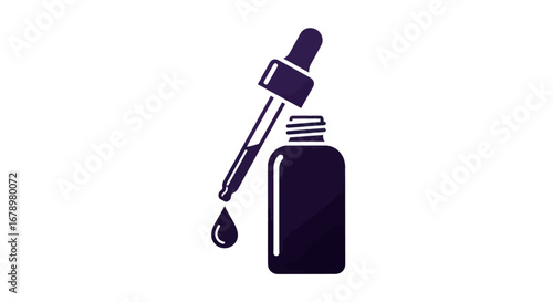 Dark Glass Bottle with Dropper and Falling Drop.