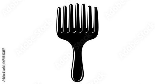 Black Hair Pick Silhouette on White Background.