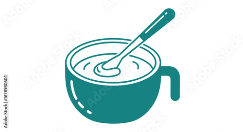 Bowl of Food with Spoon Illustration.