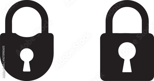 Lock Icons Closed and Open Padlocks in Black Silhouette