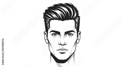 Detailed illustration of a mans face with stylish hairstyle and focused expression.