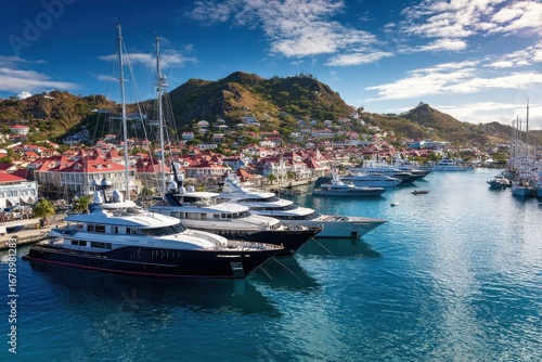 St Barth. Luxury Yachts in Gustavia Harbor, West Indies, Caribbean Summer Cruise