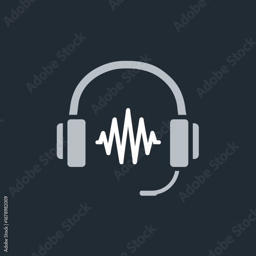 Headset Icon with Sound Waves Modern Design for Audio and Communication Services