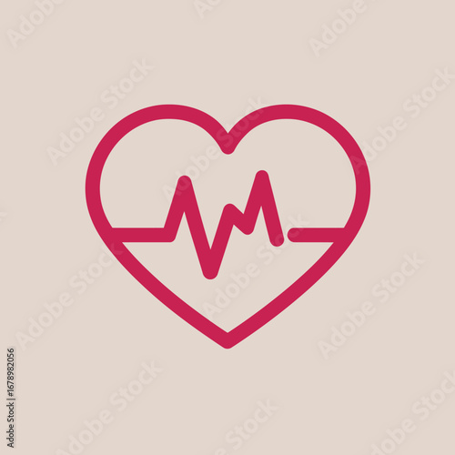A minimalist blue heart icon with a medical plus sign inside, symbolizing healthcare, love, and well-being on a pink background