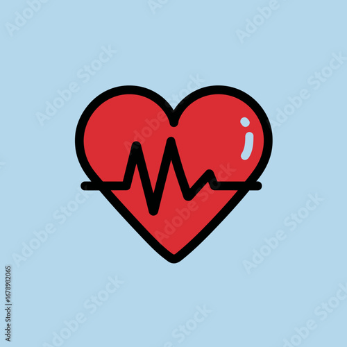 Vector illustration of a red heart with a heartbeat pulse line. A simple, clean medical icon representing cardiology, health, vitality, and love