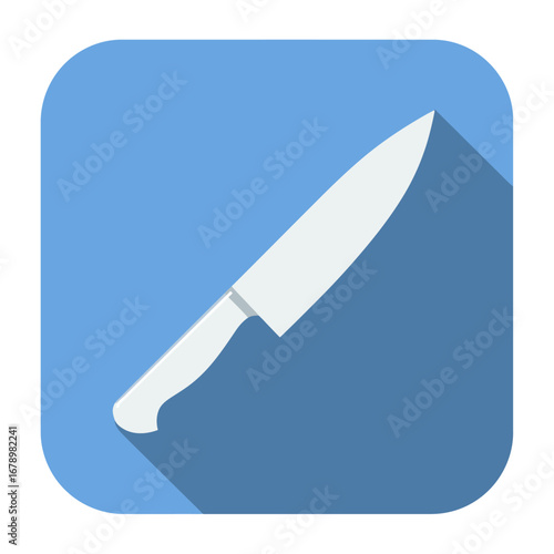 Flat design kitchen knife icon with a long shadow effect. A sleek and sharp chef's tool illustration, perfect for cooking apps and culinary websites