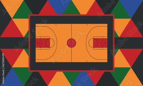 Basketball Court. Basketball design. Street sport art. Game Day. Basketball playoff. Final games. Team championship. Ball for Basketball. Sport creative poster. Modern graphic. Vector wallpaper