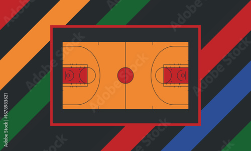 Basketball Court. Basketball design. Street sport art. Game Day. Basketball playoff. Final games. Team championship. Ball for Basketball. Sport creative poster. Modern graphic. Vector wallpaper