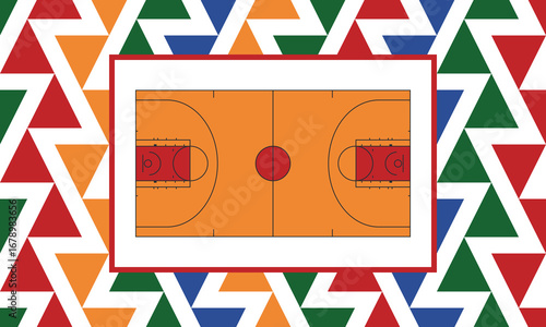 Basketball Court. Basketball design. Street sport art. Game Day. Basketball playoff. Final games. Team championship. Ball for Basketball. Sport creative poster. Modern graphic. Vector wallpaper