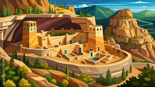 The Mesa Verde National Park in Colorado, USA preserves cliff dwellings carved into sandstone alcoves, showcasing the architectural ingenuity of the ancestral Puebloan civilization.