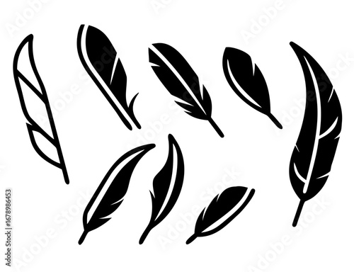 Feathers vector set in a flat style .Icons feathers isolated on a white background