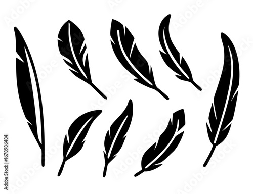 Feathers vector set in a flat style .Icons feathers isolated on a white background