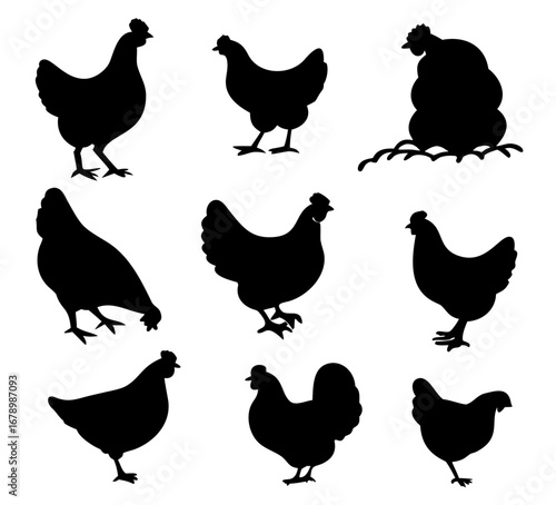 hen chicken icon set. chicken silhouettes, vector Illustration