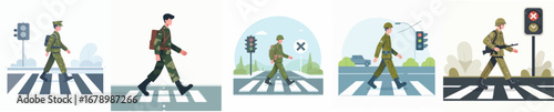 vector of soldiers crossing the road