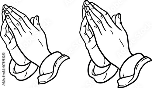 Praying hands vector illustration showing two pairs of hands in a traditional gesture of prayer and respect