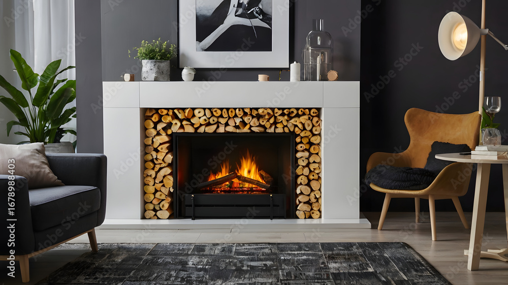 Fototapeta premium fireplace with burning logs