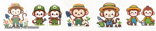 set of cute monkey vectors gardening