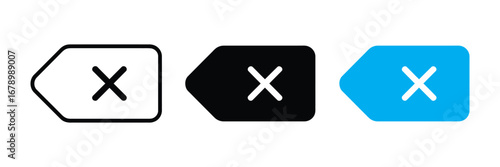 Three different colored buttons with a white letter x symbol on a transparent background isolated on transparent background
