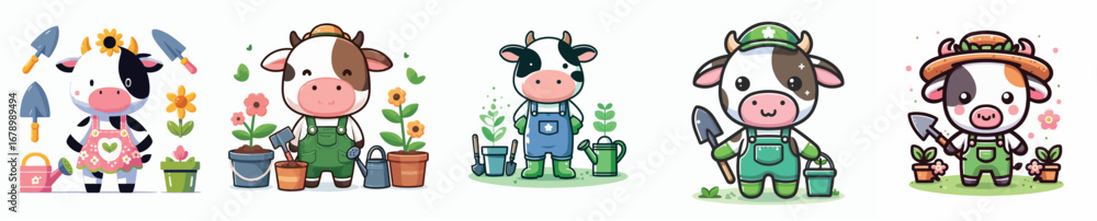 Fototapeta premium set of cute cow vectors gardening