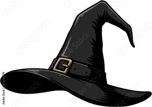 Black witches hat. Vector illustration.
