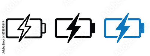 Free Download Three variations of a battery charging icon showing a lightning bolt symbol on a transparent background isolated on transparent background - GFXLoad