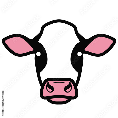 Adorable cow face illustration, perfect for children's designs, playful branding, and fun projects