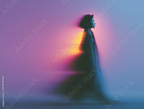 Blurry female silhouette with lavender gradient