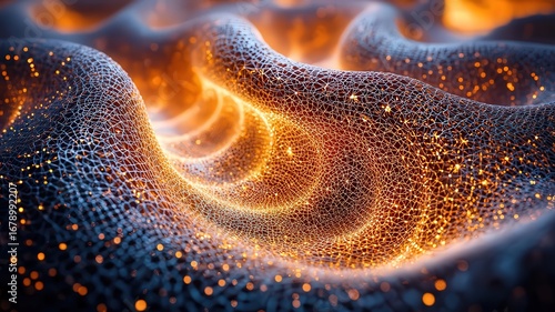 Abstract glowing waves of articles, creating a mesmeizing flow of light and teture, perfect for technoloy and innovation themes.