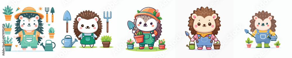 Naklejka premium cute hedgehog vector gardening